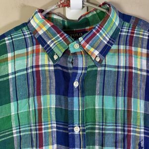 Polo Ralph Lauren Shirt Mens 2XB Plaid Linen RL Untucked Fit  Colorful Madras